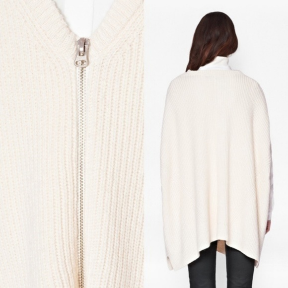 FCUK Honeycomb Stitch V Neck Zip Sweater Poncho - Picture 2 of 8